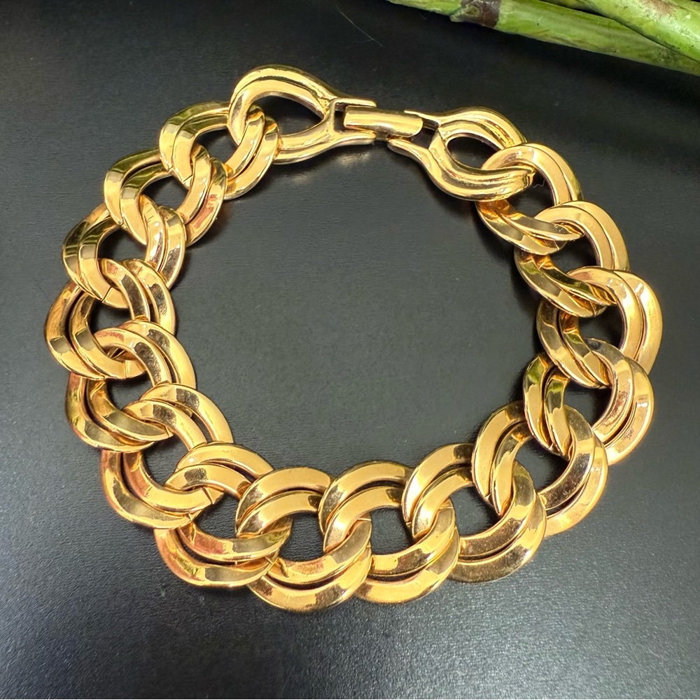 Vintage MONET Gold-plated Double Chain Chunky Bracelet 26.9g.